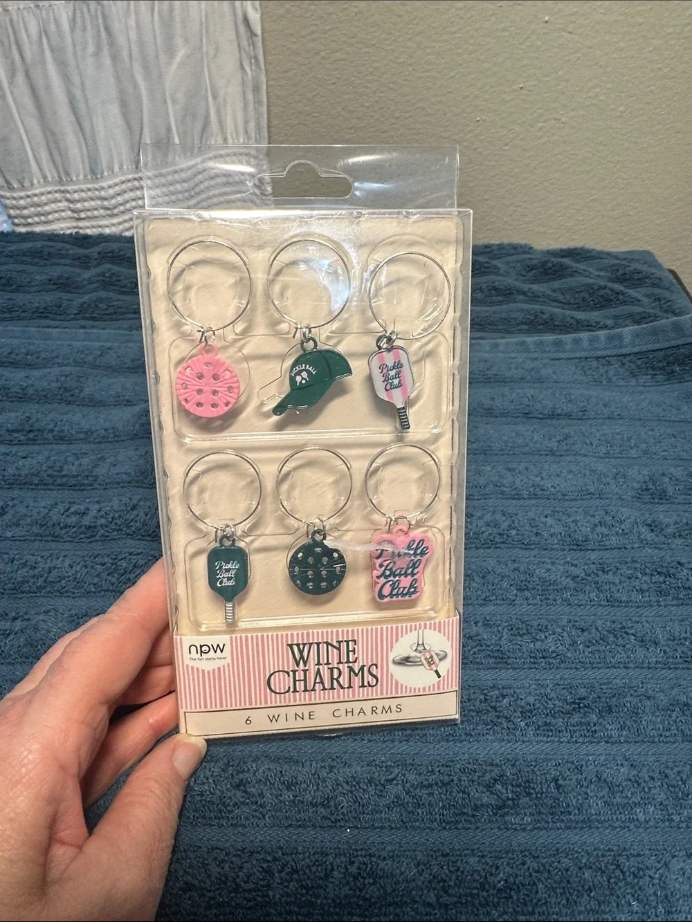 Wine Charms Set - Pink & Green Pickle Ball  Theme NWT